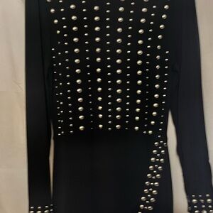 INC International Concepts Black Long-Sleeve Studded Bodycon Dress
